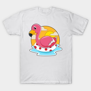 Flamingo at Swimming with Lifebuoy T-Shirt